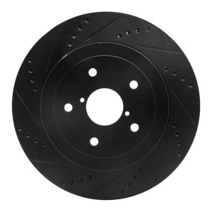 Subaru Impreza Brake Rotor (1) - Rear Left - R1 Concepts - Drilled & Slotted - Black - `05-`07